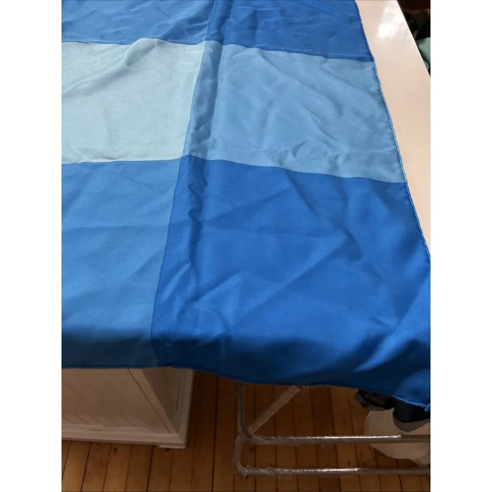 YVes St Laurent silk scarf Blue Check Deisgner Preppy quiet Luxury designer